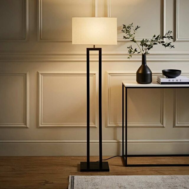 ValueLights Gloria Double Stem Metal Floor Lamp with Rectangular Lamp Shade in Black - image 1