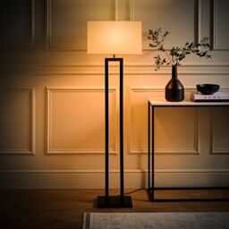 ValueLights Gloria Double Stem Metal Floor Lamp with Rectangular Lamp Shade in Black - thumbnail 2