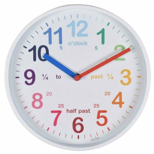 Acctim Wickford Kids Teaching Wall Clock Quartz Rainbow Dial Quarter Markers 20cm in White - image 1