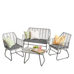 Neo 4 Piece Wicker Bamboo Style Garden Sofa, Table & Chairs Set in Dark Grey - thumbnail 5
