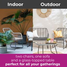 Neo 4 Piece Wicker Bamboo Style Garden Sofa, Table & Chairs Set in Dark Grey - thumbnail 2