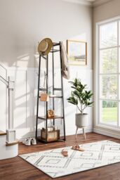 H&O Direct 4 Tiers Industrial Style Clothing Hat Rack in Brown