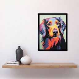 "Artery8 Wall Art Print Long Haired Dachshund Dog Colourful Artwork Orange Blue Purple Pet Portrait Cute Art Framed in Black - Size: W12"" x H16""" - thumbnail 2