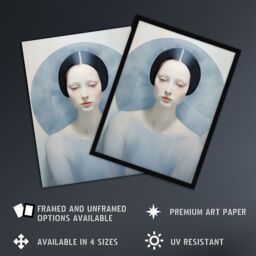 Artery8 Wall Art Print Anne Boleyn Modern Conceptual Painting Sad Melancholic Framed Art in Pale Blue - Size: A4 - thumbnail 2