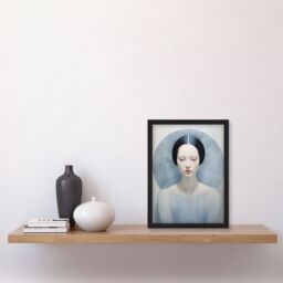 Artery8 Wall Art Print Anne Boleyn Modern Conceptual Painting Sad Melancholic Framed Art in Pale Blue - Size: A4 - thumbnail 4