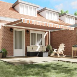 Berkfield Home Manual Retractable Awning Multicolour Stripe 450x300 cm in Orange - thumbnail 3