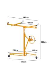 11ft Steel Drywall Lifter with Locking Casters - Telescopic Panel Hoist for Walls/Ceilings - Heavy-Duty Construction Lift Tool in Yellow - thumbnail 2