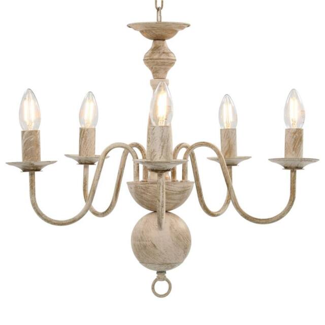 Berkfield Home Chandelier Antique White 5 x E14 Bulbs in Off-White - image 1