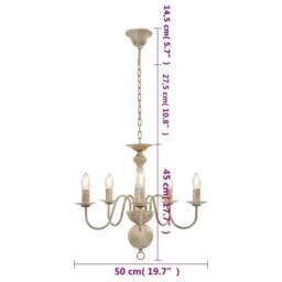 Berkfield Home Chandelier Antique White 5 x E14 Bulbs in Off-White - thumbnail 6