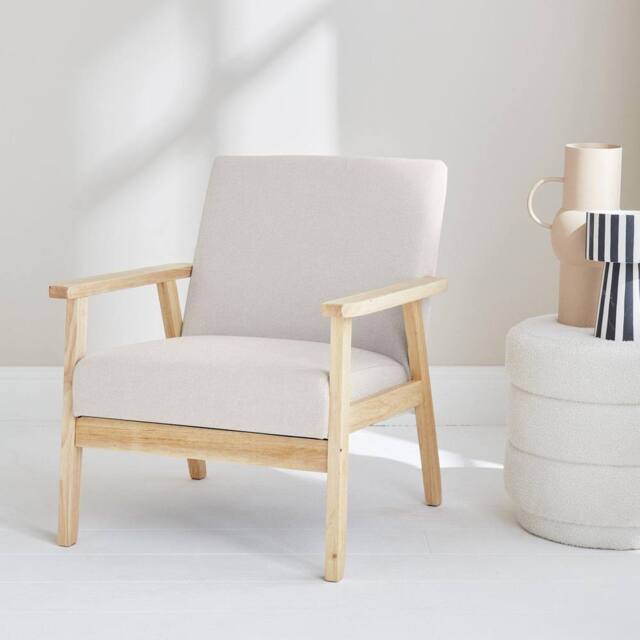 sweeek Scandi-style wood frame upholstered armchair in Cream - image 1