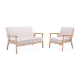 sweeek Scandi-style wood frame upholstered armchair in Cream - thumbnail 8