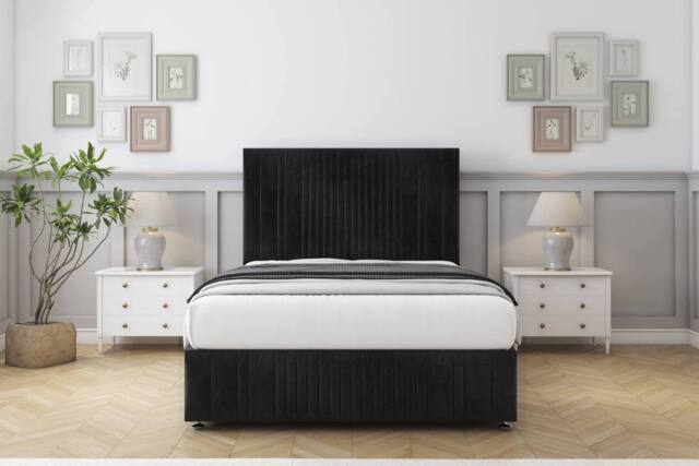 "Comfort Beds The Foxy Naples Divan Set 2 Drawers-54"" Headboard-Footboard in Black - Size: Single" - image 1