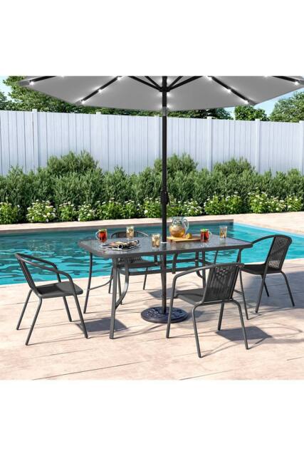 Living and Home 4 Person Patio Garden Dining Set With Umbrella in Black