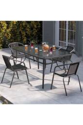 Living and Home 4 Person Patio Garden Dining Set With Umbrella in Black - thumbnail 2