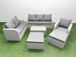Fimous Patio PE Wicker 8 Seater Outdoor Rattan Furniture Sofa Sets w/ Rectangular Coffee Table Reclining Chair Loveseat Sofa 3 Seater Sofa 2 Big - thumbnail 1