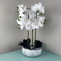 Leaf 60cm Orchid Artificial White Marble Effect Ceramic Planter in Green - thumbnail 1