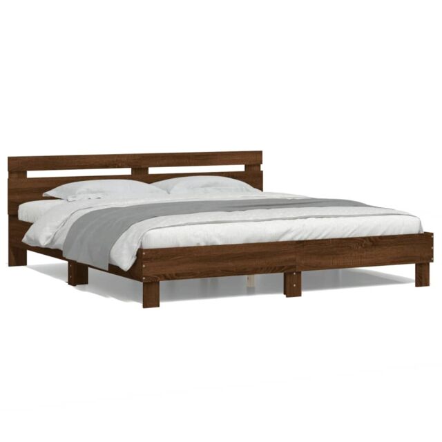 Berkfield Home Bed Frame with LED without Mattress Brown Oak 180x200 cm Super King - image 1