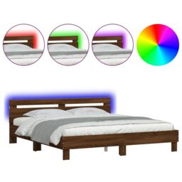 Berkfield Home Bed Frame with LED without Mattress Brown Oak 180x200 cm Super King - thumbnail 2