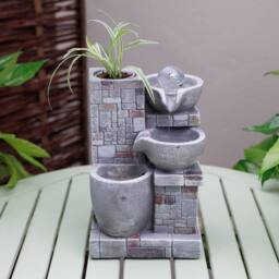 Primrose Rustic Cascading Bowls Tabletop Water Feature With Sphere & LED Lights in Grey - thumbnail 6