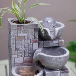 Primrose Rustic Cascading Bowls Tabletop Water Feature With Sphere & LED Lights in Grey - thumbnail 5