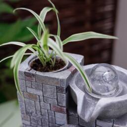 Primrose Rustic Cascading Bowls Tabletop Water Feature With Sphere & LED Lights in Grey - thumbnail 2