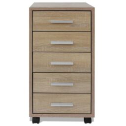 Berkfield Home Office Drawer Unit with Castors 5 Drawers Oak in Brown - thumbnail 3