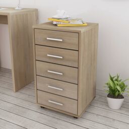 Berkfield Home Office Drawer Unit with Castors 5 Drawers Oak in Brown - thumbnail 1