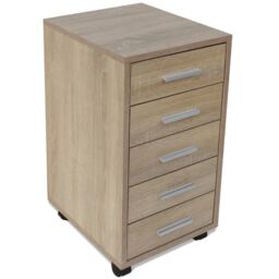 Berkfield Home Office Drawer Unit with Castors 5 Drawers Oak in Brown - thumbnail 4