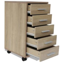 Berkfield Home Office Drawer Unit with Castors 5 Drawers Oak in Brown - thumbnail 5