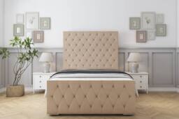 "Sloomy Watson Plush Frame-Mattress - 50"" Upholstered Headboard in Stone - Size: Super King" - thumbnail 1