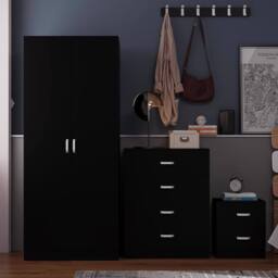 FWStyle 2 Door Double Wardrobe Black Scratch Resistant Storage - thumbnail 4