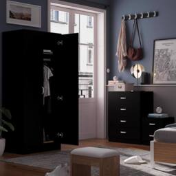 FWStyle 2 Door Double Wardrobe Black Scratch Resistant Storage - thumbnail 3