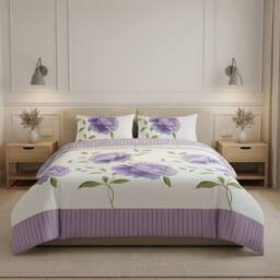 Snug City Reversible Floral Duvet Set Elegant Flower Stripe Pattern Bedding in Lilac - Size: King