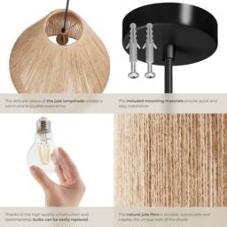 tectake Pendant Light Suri In Jute Fibre & Boho Chic Design in Natural - thumbnail 4