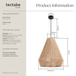 tectake Pendant Light Suri In Jute Fibre & Boho Chic Design in Natural - thumbnail 6