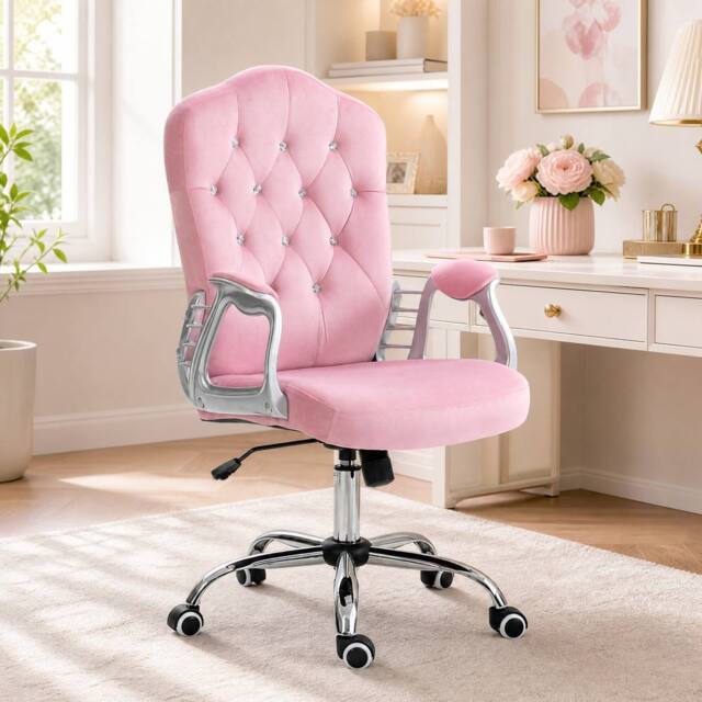 STILVORA Pink Office Chair with Diamante Back & Adjustable Height - image 1