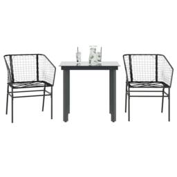 Berkfield Home Beautiful 3 Piece Garden Dining Set Black Poly Rattan Glass - thumbnail 2