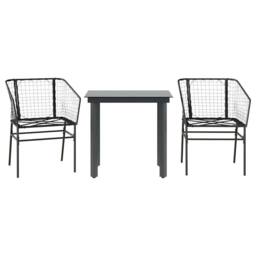Berkfield Home Beautiful 3 Piece Garden Dining Set Black Poly Rattan Glass - thumbnail 3