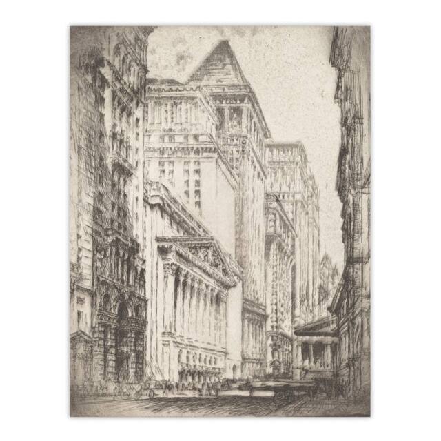 "Artery8 Joseph Pennell New York Stock Exchange Cityscape Wall Art Print in Grey - Size: W12"" x H16""" - image 1