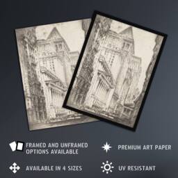 "Artery8 Joseph Pennell New York Stock Exchange Cityscape Wall Art Print in Grey - Size: W12"" x H16""" - thumbnail 2