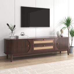BTM Rattan TV Cabinet in Walnut, Country Style in Dark Brown - thumbnail 8