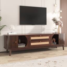 BTM Rattan TV Cabinet in Walnut, Country Style in Dark Brown - thumbnail 4
