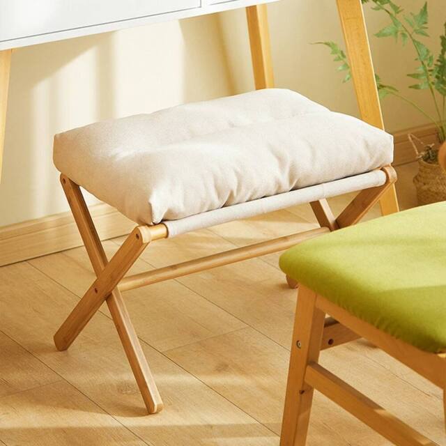 KORVIXA Beige Foldable Foot Stool Bamboo Footrest Ottoman with Pad - Size: 100 cm x 100 cm - image 1