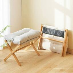 KORVIXA Beige Foldable Foot Stool Bamboo Footrest Ottoman with Pad - Size: 100 cm x 100 cm - thumbnail 3