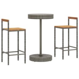 Berkfield Home 3 Piece Garden Bar Set Grey Poly Rattan&Solid Wood Acacia - thumbnail 3
