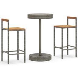 Berkfield Home 3 Piece Garden Bar Set Grey Poly Rattan&Solid Wood Acacia - thumbnail 2