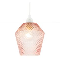 Happy Homewares Modern & Compact Diamond Design Glass Pendant Light Shade in Pink - thumbnail 2