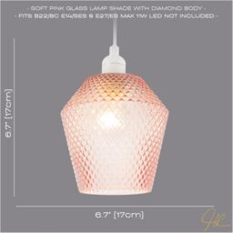 Happy Homewares Modern & Compact Diamond Design Glass Pendant Light Shade in Pink - thumbnail 6