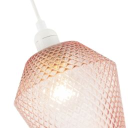 Happy Homewares Modern & Compact Diamond Design Glass Pendant Light Shade in Pink - thumbnail 3
