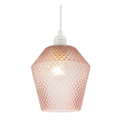 Happy Homewares Modern & Compact Diamond Design Glass Pendant Light Shade in Pink - thumbnail 4